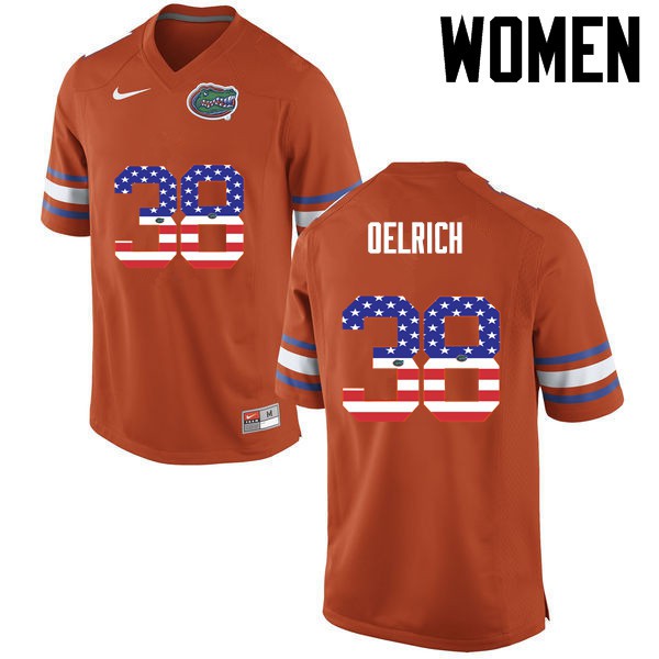 Florida Gators Women #38 Nick Oelrich College Football Jersey USA Flag Fashion Orange